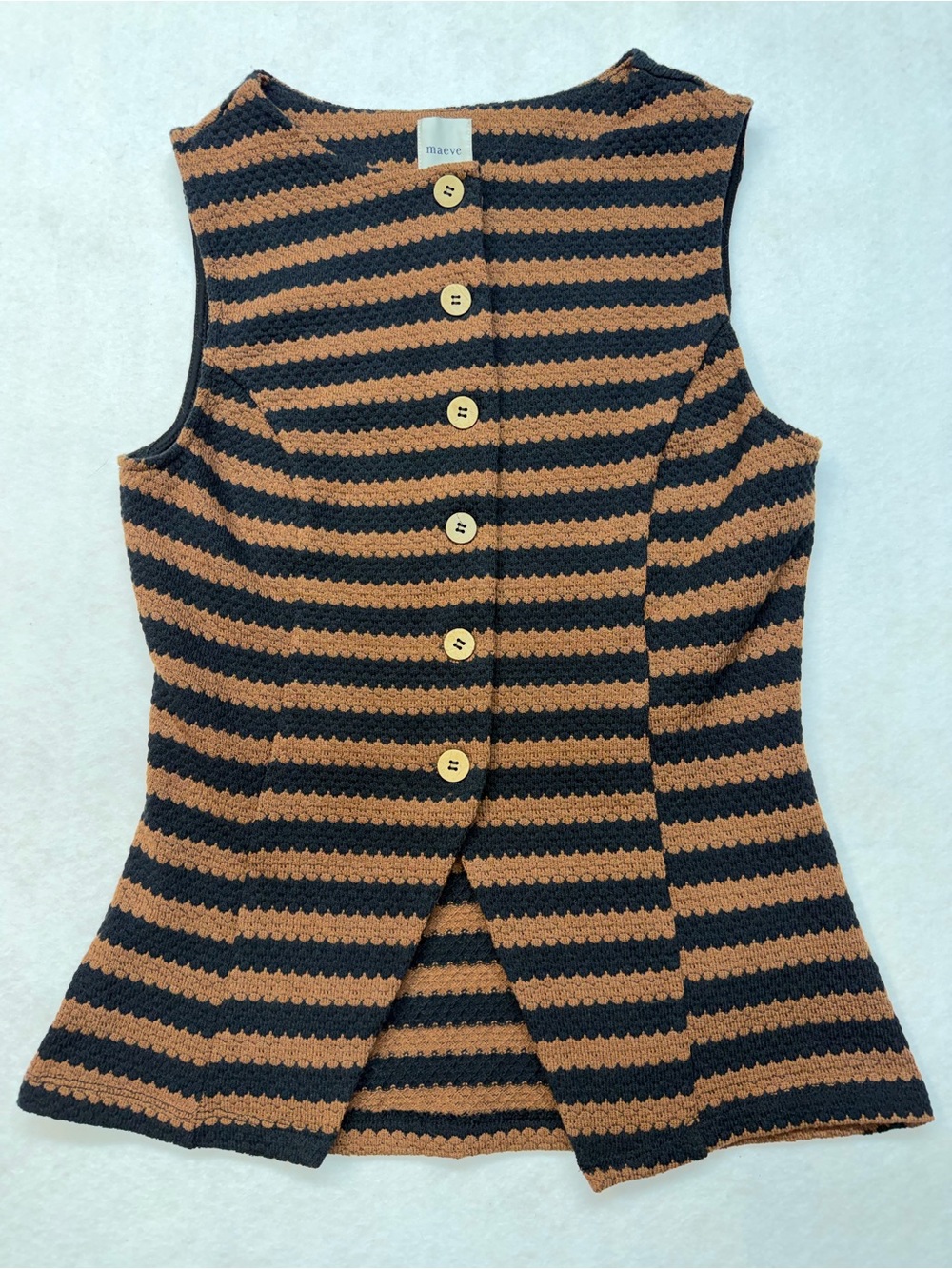 Maeve Striped Knit Button-Front Sleeveless Top  - Brown & Black - Picture 4 of 9